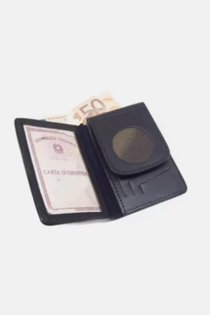 Portatesserino e portafoglio in cuoio colore nero